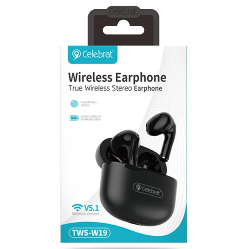 CELEBRAT W19 Semi-in-ear Bluetooth-compatible Earphone Stereo Music Gaming Wireless Headset (CE Certified) - Black