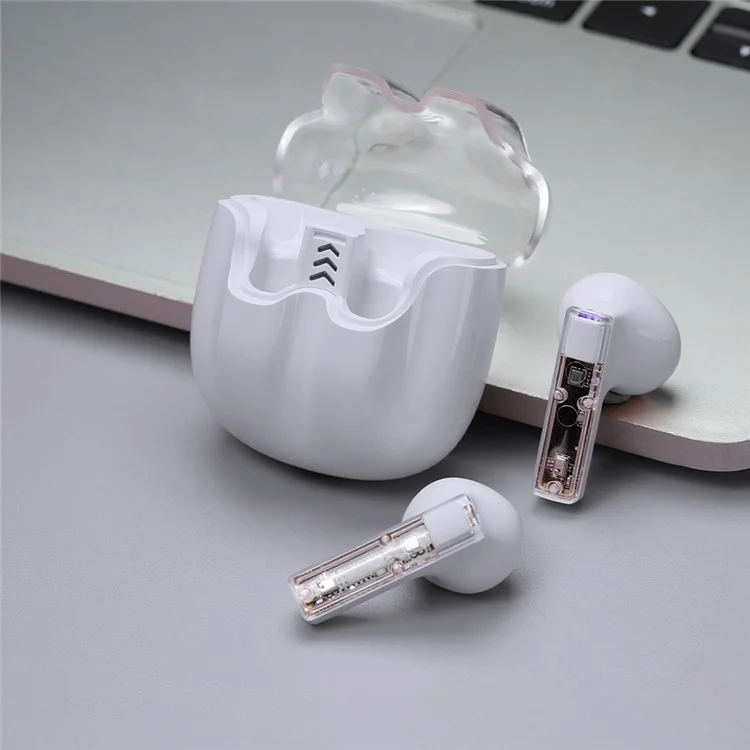 CELEBRAT W27 Écouteur Bluetooth à Réduction de Bruit sans Fil Transparent (Certifié CE) - Blanc