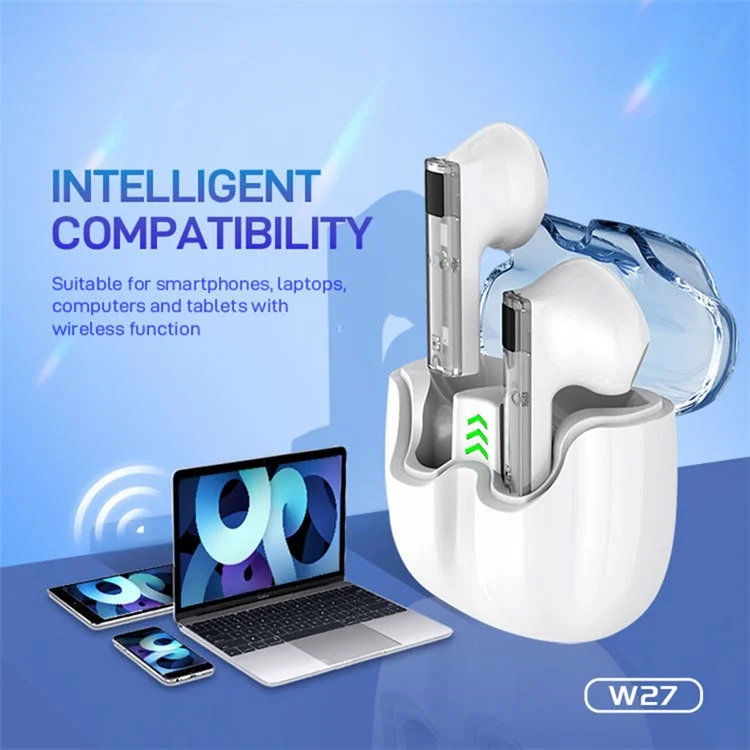 CELEBRAT W27 Écouteur Bluetooth à Réduction de Bruit sans Fil Transparent (Certifié CE) - Blanc