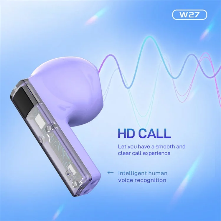 CELEBRAT W27 Écouteur Bluetooth à Réduction de Bruit sans Fil Transparent (Certifié CE) - Blanc