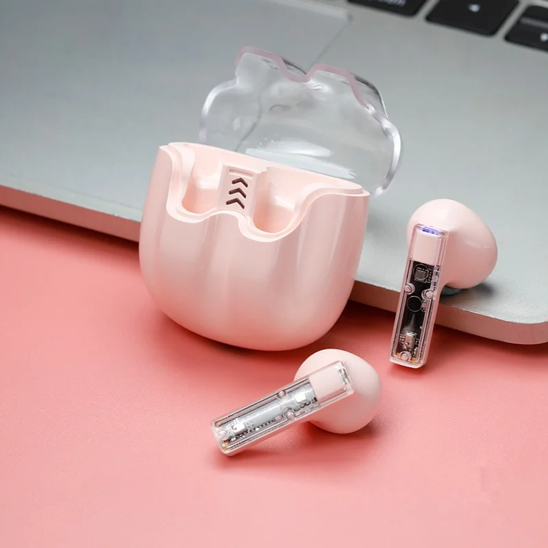 CELEBRAT W27 Transparent TWS Bluetooth-compatible Earphone Noise Reduction Wireless Headset (CE Certified) - Pink