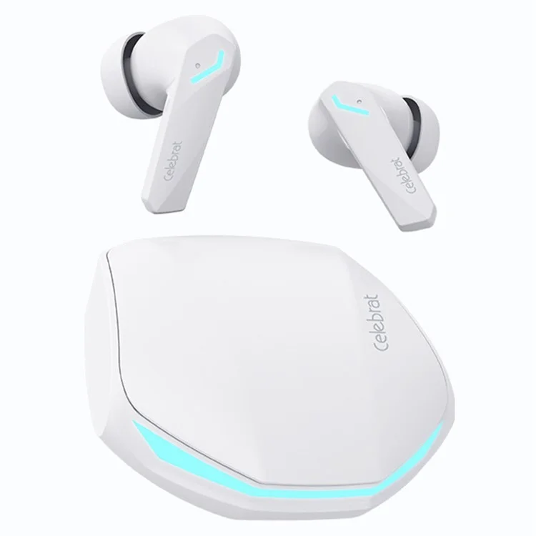 Écouteurs Bluetooth CELEBRAT W26 avec éclairage respiratoire, réduction de bruit pour jeux E-Sports (Certifié CE) - Blanc