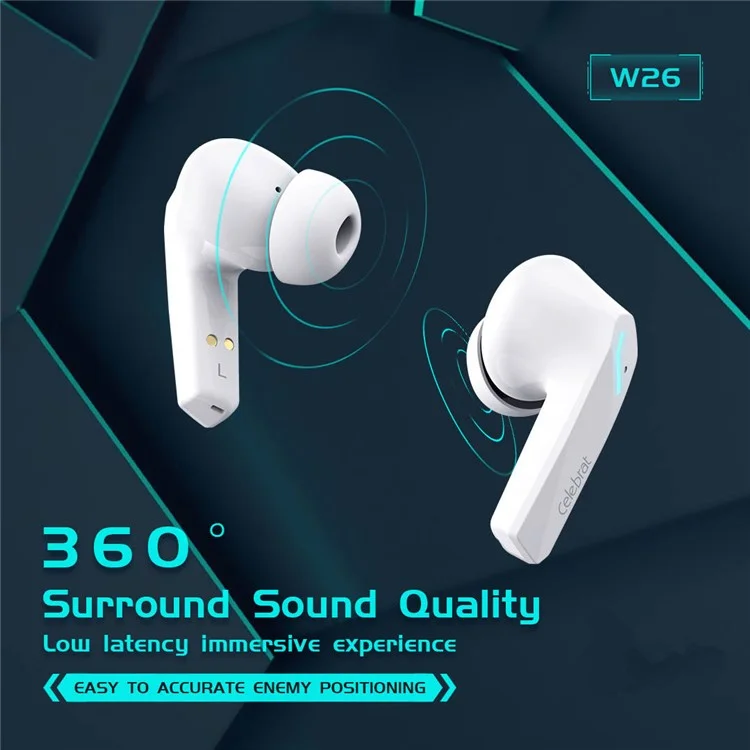 Écouteurs Bluetooth CELEBRAT W26 avec éclairage respiratoire, réduction de bruit pour jeux E-Sports (Certifié CE) - Blanc