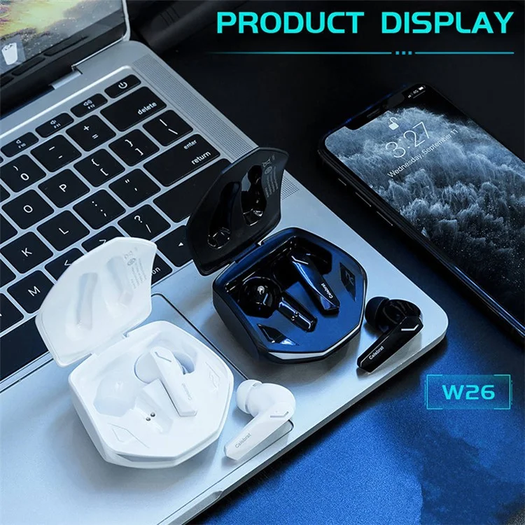Écouteurs Bluetooth CELEBRAT W26 avec éclairage respiratoire, réduction de bruit pour jeux E-Sports (Certifié CE) - Blanc