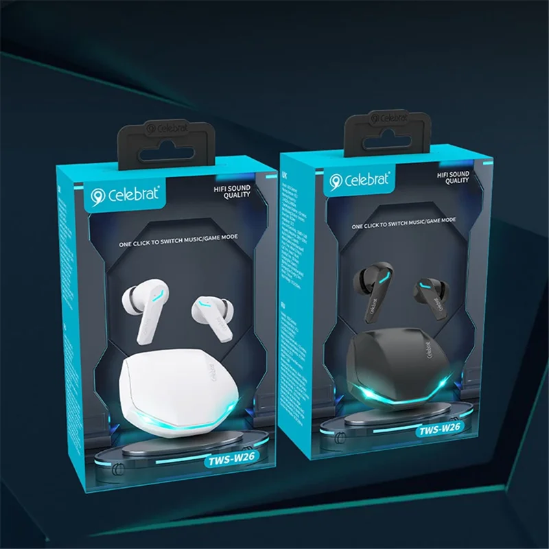CELEBRAT W26 Bluetooth-compatible Earphone Breathing Light E-Sports Noise Reduction Wireless Headset (CE Certified) - Black
