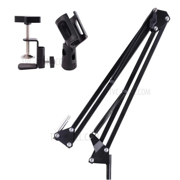 Extendable Recording Microphone Holder Suspension Boom Scissor Arm Stand with Mic Clip Table Mounting Clamp