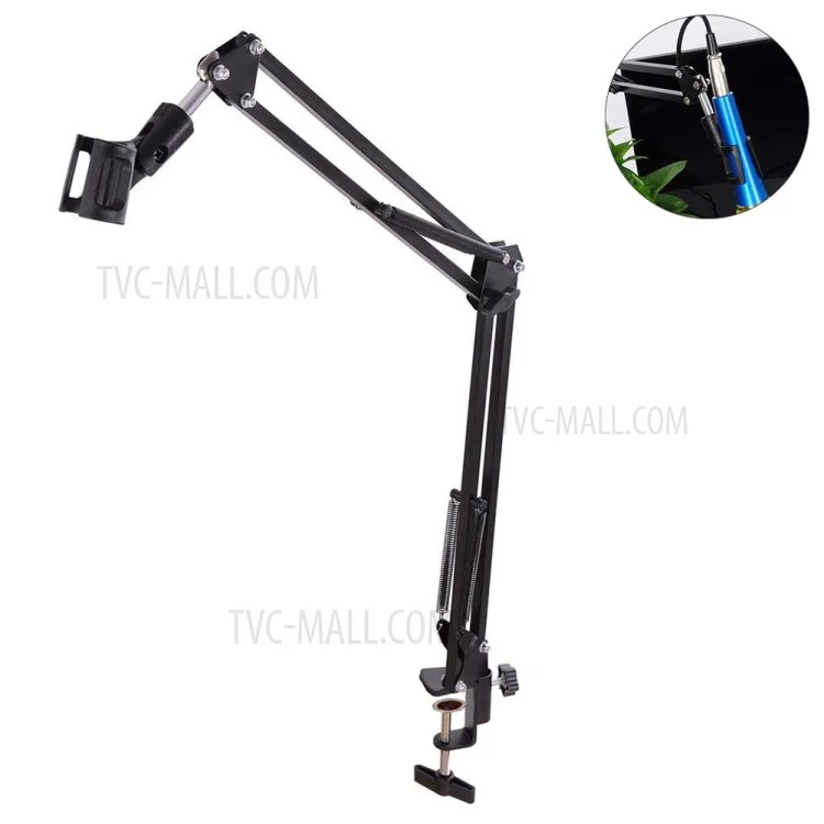 Extendable Recording Microphone Holder Suspension Boom Scissor Arm Stand with Mic Clip Table Mounting Clamp