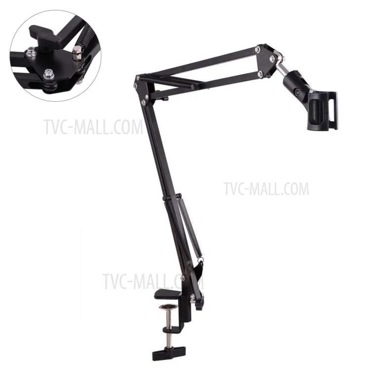 Extendable Recording Microphone Holder Suspension Boom Scissor Arm Stand with Mic Clip Table Mounting Clamp