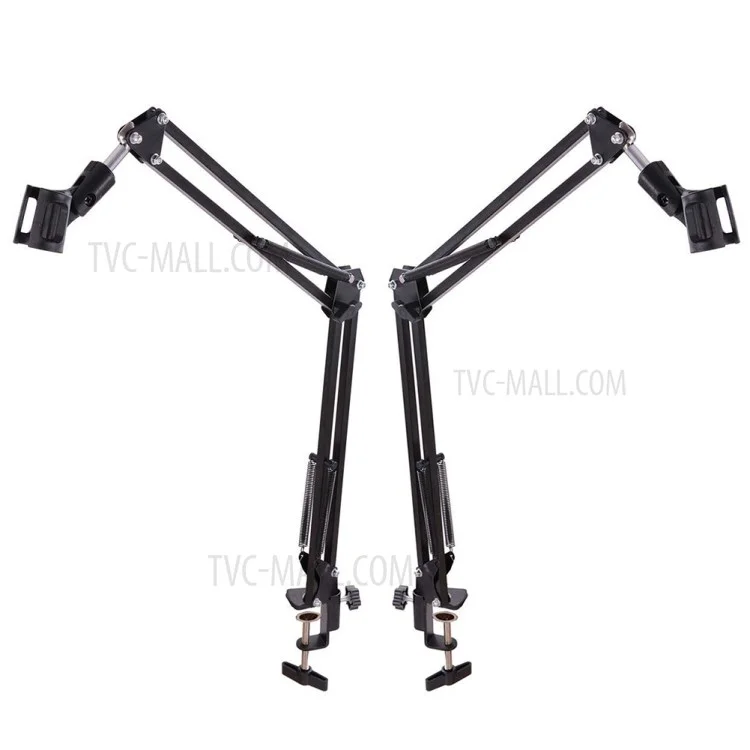 Extendable Recording Microphone Holder Suspension Boom Scissor Arm Stand with Mic Clip Table Mounting Clamp