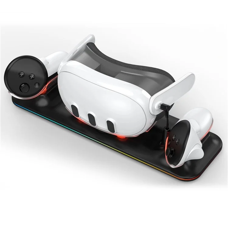 Estação de Carregamento para Meta Quest 3 VR Headset e Dock de Carregamento de Controlador Duplo - Preto