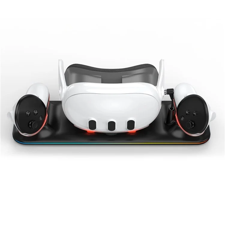Estação de Carregamento para Meta Quest 3 VR Headset e Dock de Carregamento de Controlador Duplo - Preto