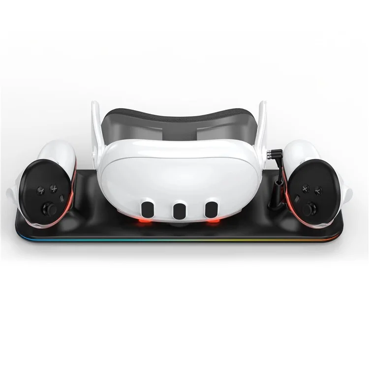 Estação de Carregamento para Meta Quest 3 VR Headset e Dock de Carregamento de Controlador Duplo - Preto