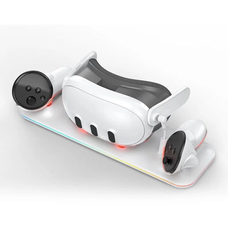 Charger Station for Meta Quest 3 VR Headset and Double Controller Charging Dock - White