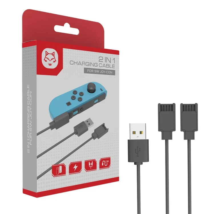 Câble de charge 2 en 1 SW266 pour Nintendo Switch Joy-Con, cordon de charge USB d'une longueur de 2,5 m