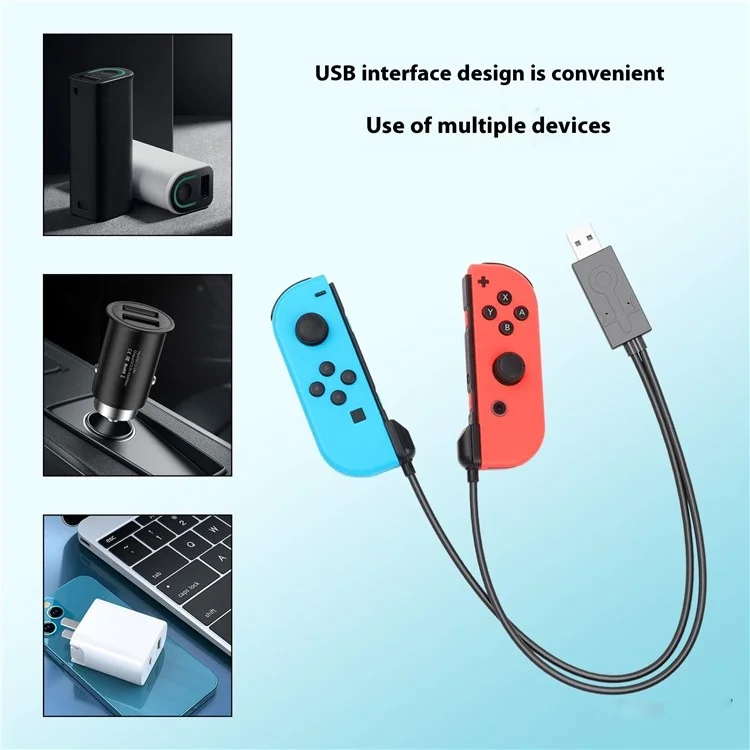 Cabo carregador para Nintendo Switch OLED Joy-Con Controller, cabo de alimentação USB 2 em 1 para controle de jogos.