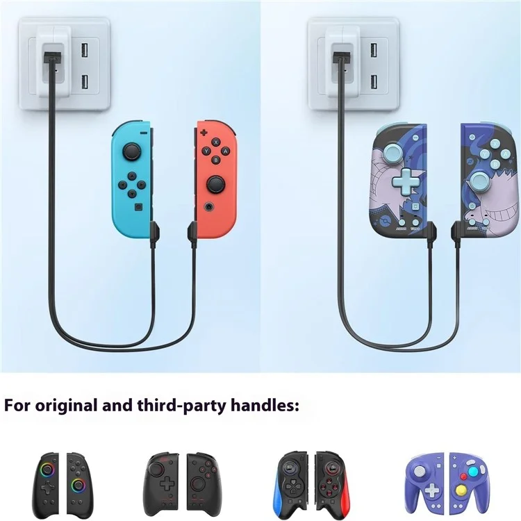 Cabo carregador para Nintendo Switch OLED Joy-Con Controller, cabo de alimentação USB 2 em 1 para controle de jogos.