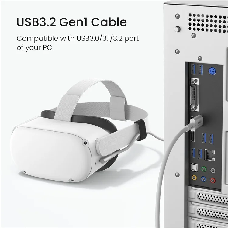 Cabo de Link KIWI DESIGN QC-8.5 de 5m para Headset VR Meta Quest 3 / 3S / PICO 4 - USB 3.0 Transmissão de Alta Velocidade