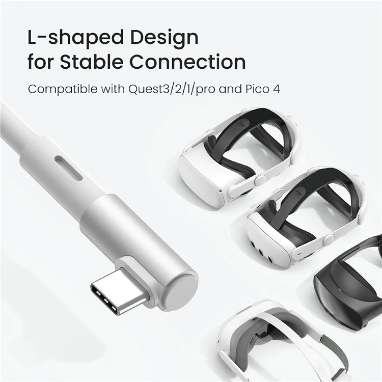 Cabo de Link KIWI DESIGN QC-8.5 de 5m para Headset VR Meta Quest 3 / 3S / PICO 4 - USB 3.0 Transmissão de Alta Velocidade