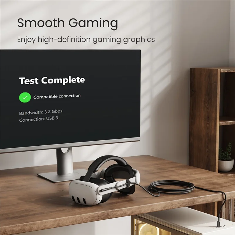 Cabo de Carregamento KIWI DESIGN QC-8.5 5M para Headset VR USB 3.0 Transferência de Dados de Alta Velocidade - Preto