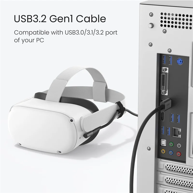 Cabo de Carregamento KIWI DESIGN QC-8.5 5M para Headset VR USB 3.0 Transferência de Dados de Alta Velocidade - Preto