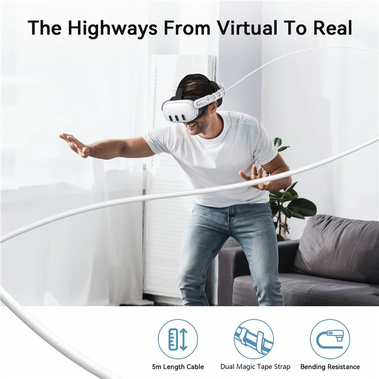 Cabo AMVR LC4 de 5m USB 3.0 para Tipo-C para Óculos Quest 3 / 3s / 2 / Série PICO de Headsets de Realidade Virtual / PC