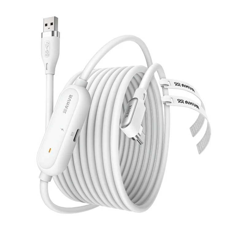 Cabo de Carregamento e Dados AMVR LC5 de 5m para Meta Quest 3 / 3S / 2 / Pro / PICO 4 / 4 Ultra - Cabo USB 3.0 de Carregamento Rápido de 18W para Headset VR