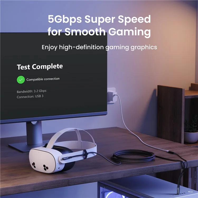 KIWI DESIGN QC-8U 5m Link Cable for Meta Quest 3 / 3S / 2 / Pro / PICO 4 , 18W Fast Charging Data Cord