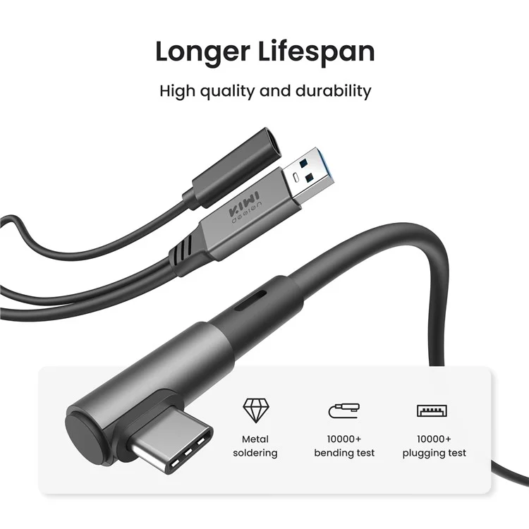 KIWI DESIGN QC-8U 5m Link Cable for Meta Quest 3 / 3S / 2 / Pro / PICO 4 , 18W Fast Charging Data Cord