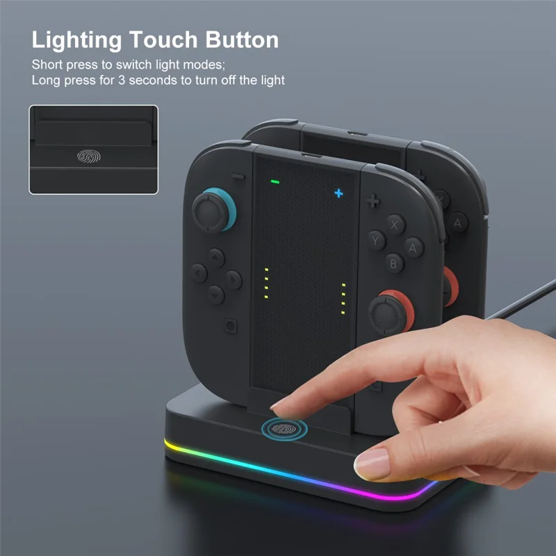 Support de charge HONSON HS-SW2001 4 en 1 pour manette de Nintendo Switch avec station de charge pour 2 manettes et éclairage RVB