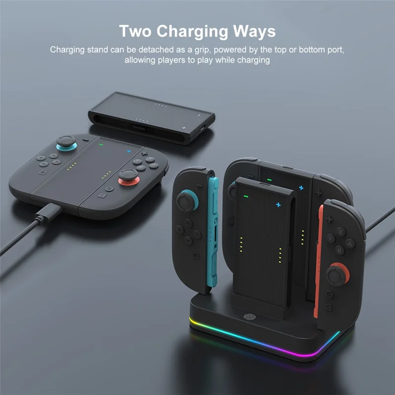 Support de charge HONSON HS-SW2001 4 en 1 pour manette de Nintendo Switch avec station de charge pour 2 manettes et éclairage RVB