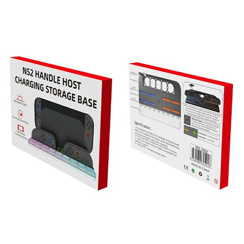 For Nintendo Switch 2 4-Slot Joy-Con Controllers Charging Dock Game Card Storage Station with RGB Light