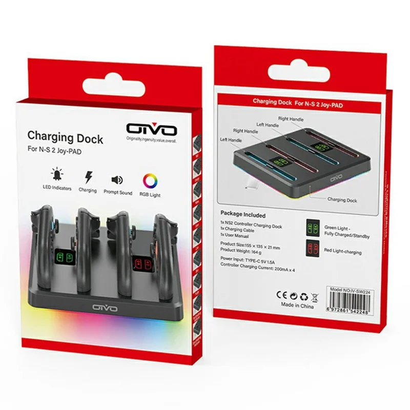OIVO IV-SW224 For Nintendo Switch 2 Magnetic Charger 4 in 1 Joy-Con Controller Charging Dock