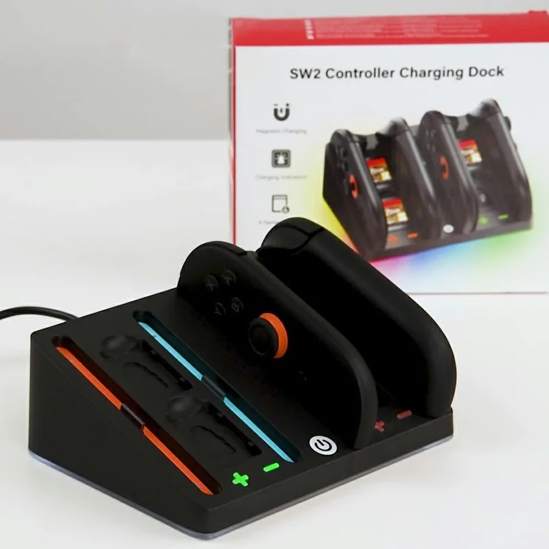 OIVO VG-SW223 For Nintendo Switch 2 Controller RGB Charging Dock 4 in 1 Charger with Game Card Storage