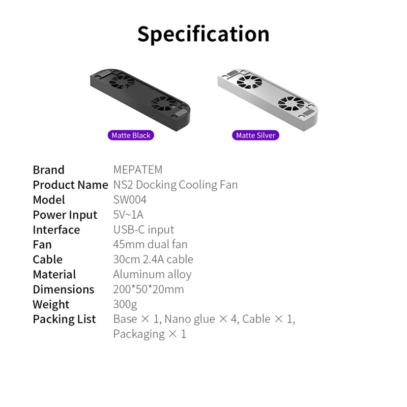 SW004 For Nintendo Switch 2 Docking Station Cooling Fan Aluminum Alloy Stand 3-Speed Heat Dissipation Radiator - Matte Black