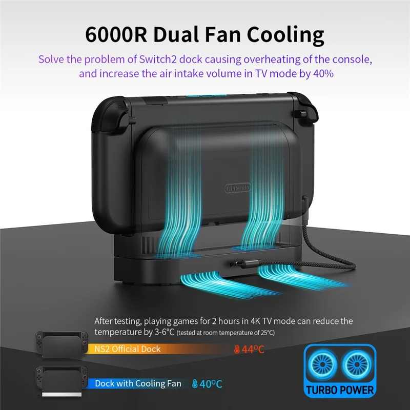 SW004 For Nintendo Switch 2 Docking Station Cooling Fan Aluminum Alloy Stand 3-Speed Heat Dissipation Radiator - Matte Black