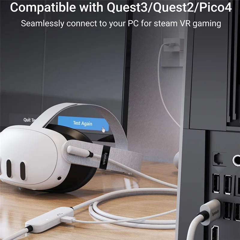 SYNTECH M32C1-5 5M Kabel do ładowania zestawu VR dla Meta Quest 3S / 3 / 2, przewód szybkiego ładowania 18 W, USB 3.0 – biały