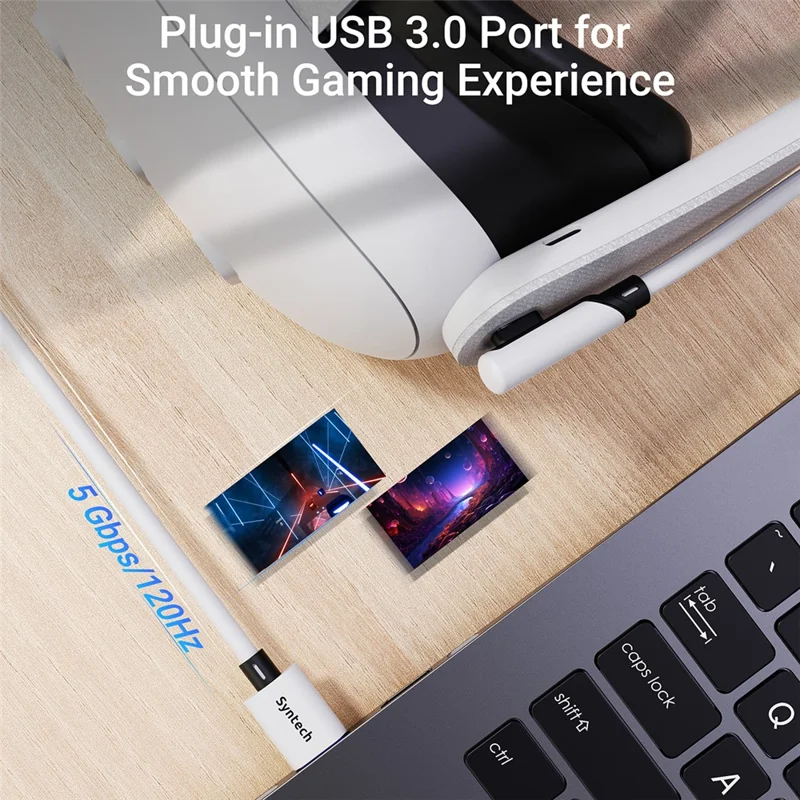 SYNTECH M32C1-5 5M Kabel do ładowania zestawu VR dla Meta Quest 3S / 3 / 2, przewód szybkiego ładowania 18 W, USB 3.0 – biały