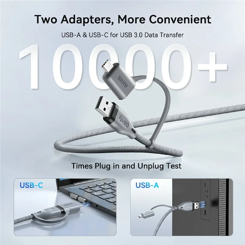 AMVR LC6L 16FT 2 in 1 USB-A + Type-C to Type-C 5Gbps Nylon Braided Data Cable for VR Gaming - Grey