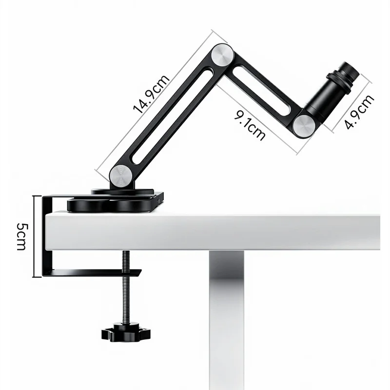 Aluminum Alloy Desktop Mic Stand Foldable Hidden Cable Management 360 Degree Rotating Desk Clamp - Black