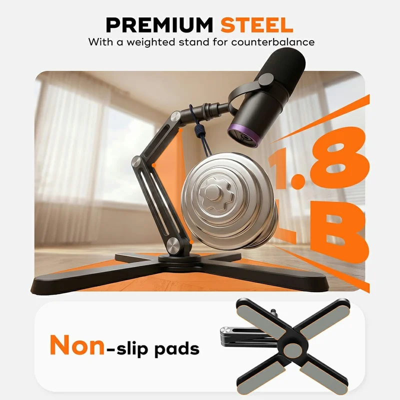Aluminum Alloy Desktop Mic Stand Foldable Hidden Cable Management 360 Degree Rotating Desk Clamp - Black