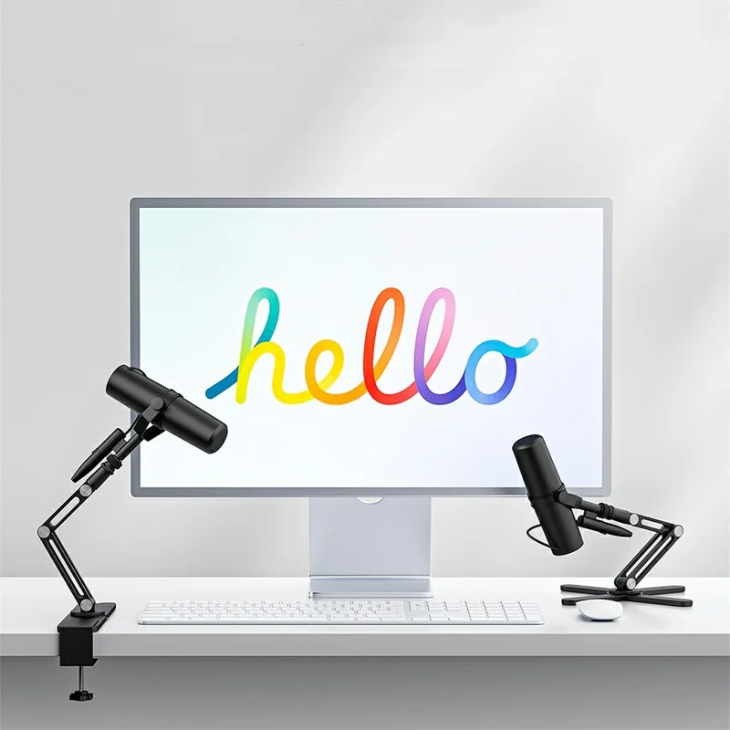 Aluminum Alloy Desktop Mic Stand Foldable Hidden Cable Management 360 Degree Rotating Desk Clamp - Black