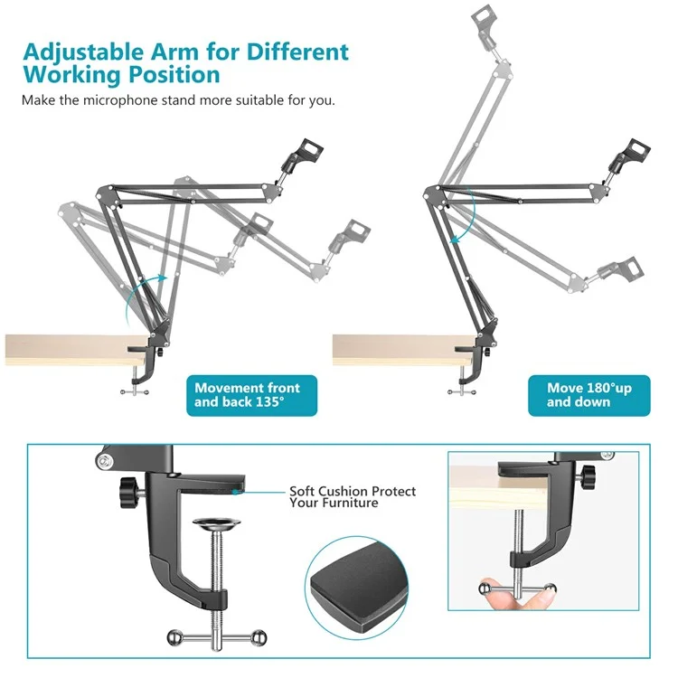 Neewer Recording Microfono Microfono Estendibile Stand Antiurto Amortibile Microfono Clip A Forbice Braccio A Forbice Morsetto - Bianco