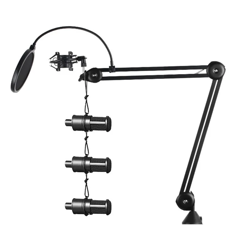 HSP38 104cm Adjustable Microphone Clip Holder Desktop 3 / 8 Inch Screw Connector Mic Bracket Mount Clamp - Black