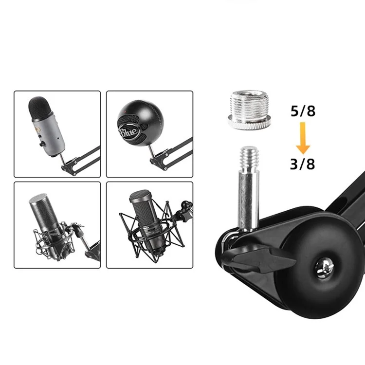 HSP38 104cm Adjustable Microphone Clip Holder Desktop 3 / 8 Inch Screw Connector Mic Bracket Mount Clamp - Black