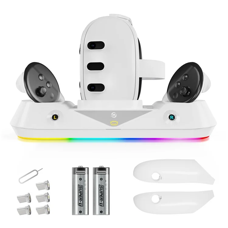 JYS JYS-MQ001 Para Oculus / Meta Quest 3 Estación de Carga Magnética con Luz RGB, Soporte para Auriculares VR, Accesorios VR