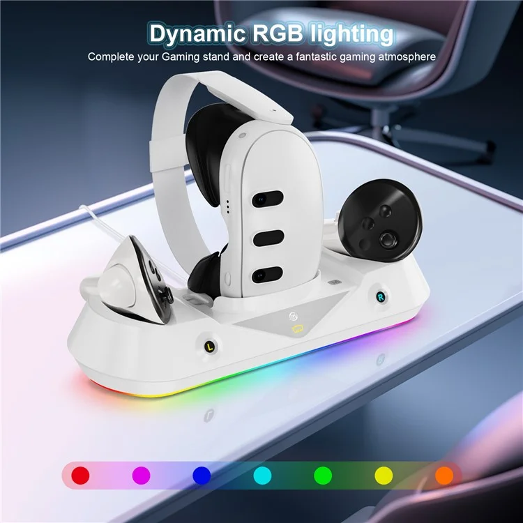 JYS JYS-MQ001 Para Oculus / Meta Quest 3 Estación de Carga Magnética con Luz RGB, Soporte para Auriculares VR, Accesorios VR