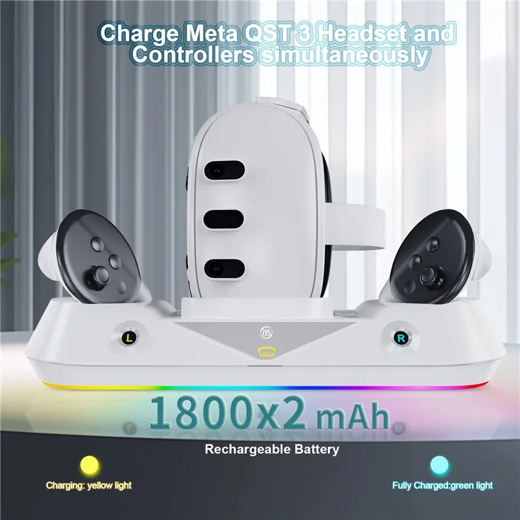JYS JYS-MQ001 Para Oculus / Meta Quest 3 Estación de Carga Magnética con Luz RGB, Soporte para Auriculares VR, Accesorios VR