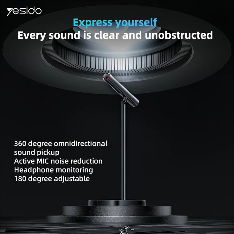 YESIDO KR18 Microfone Omnidirecional de 360 Graus com Redução de Ruído para Reuniões Online e Aulas