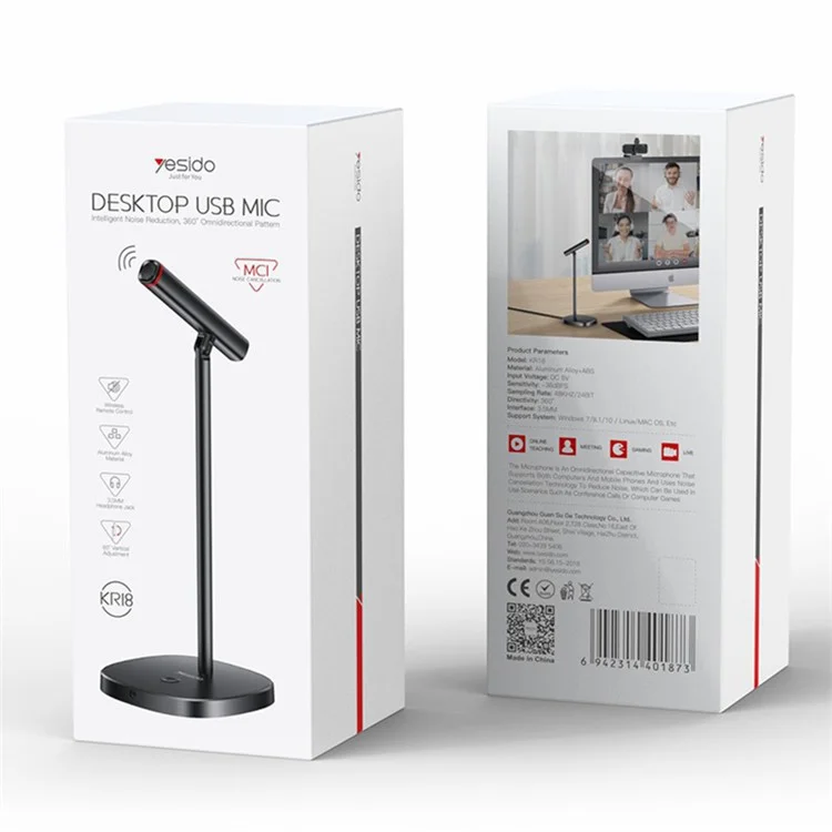 YESIDO KR18 Microfone Omnidirecional de 360 Graus com Redução de Ruído para Reuniões Online e Aulas