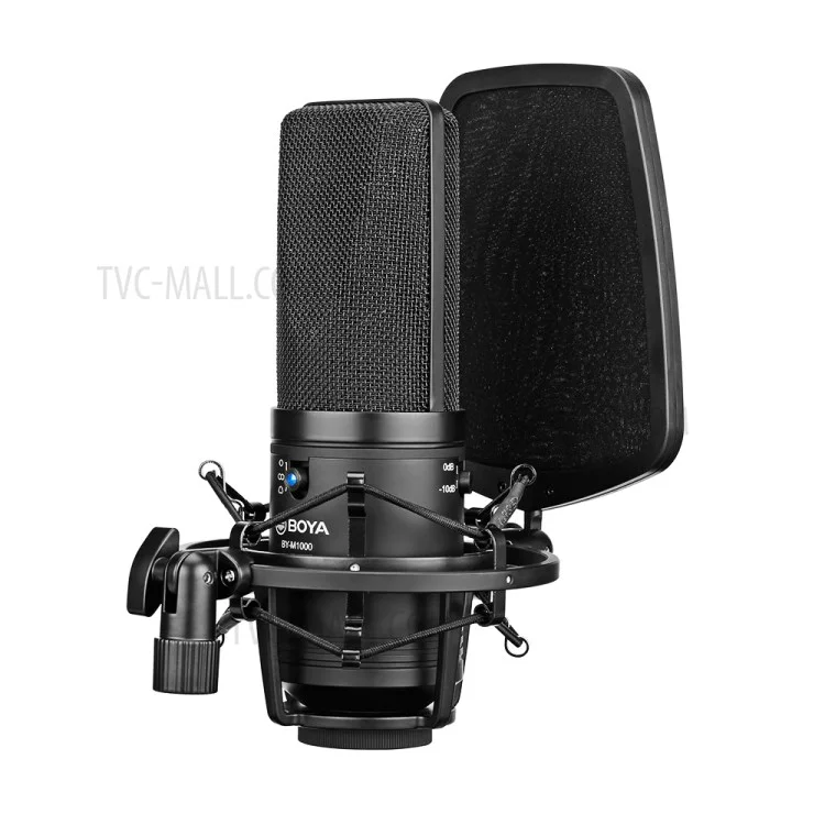 BOYA BY-M1000 Microfone de Condensador de Grande Diafragma com 3 Padrões Polares para Cantor, Compositor, Podcaster